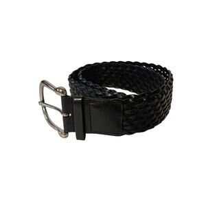 Michael Kors Leather Black Woven Belt Adjustable Women Medium Silver Buckle